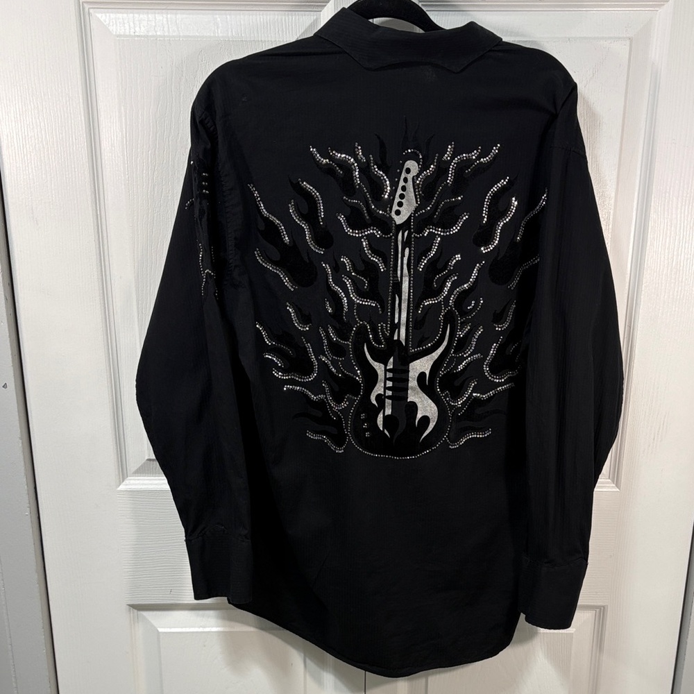 Panhandle Slim Brooks and Du Guitar & Flame Embellishment button down shirt